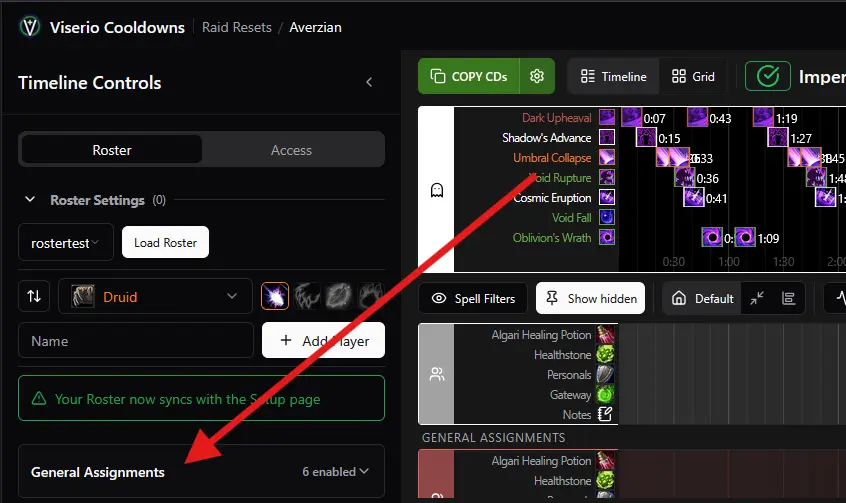 General Assignments panel