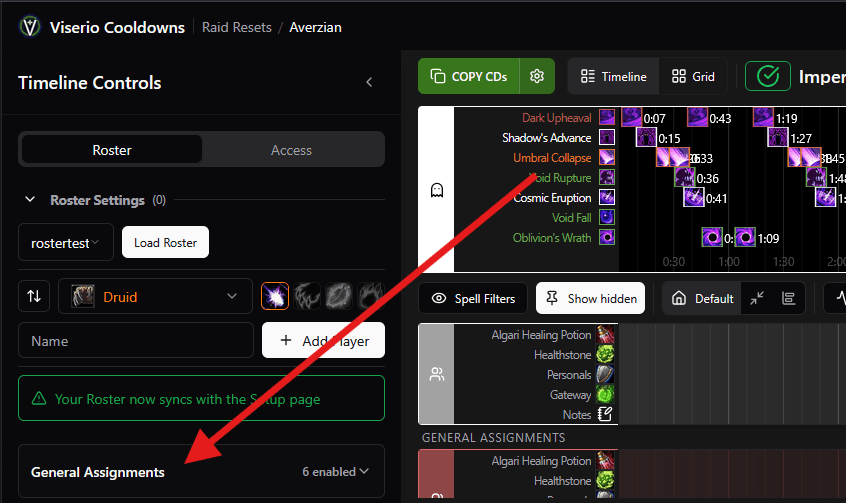 General Assignments panel
