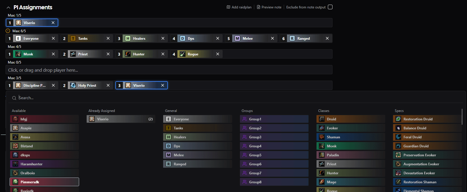 Generic actor columns in the assignment selector