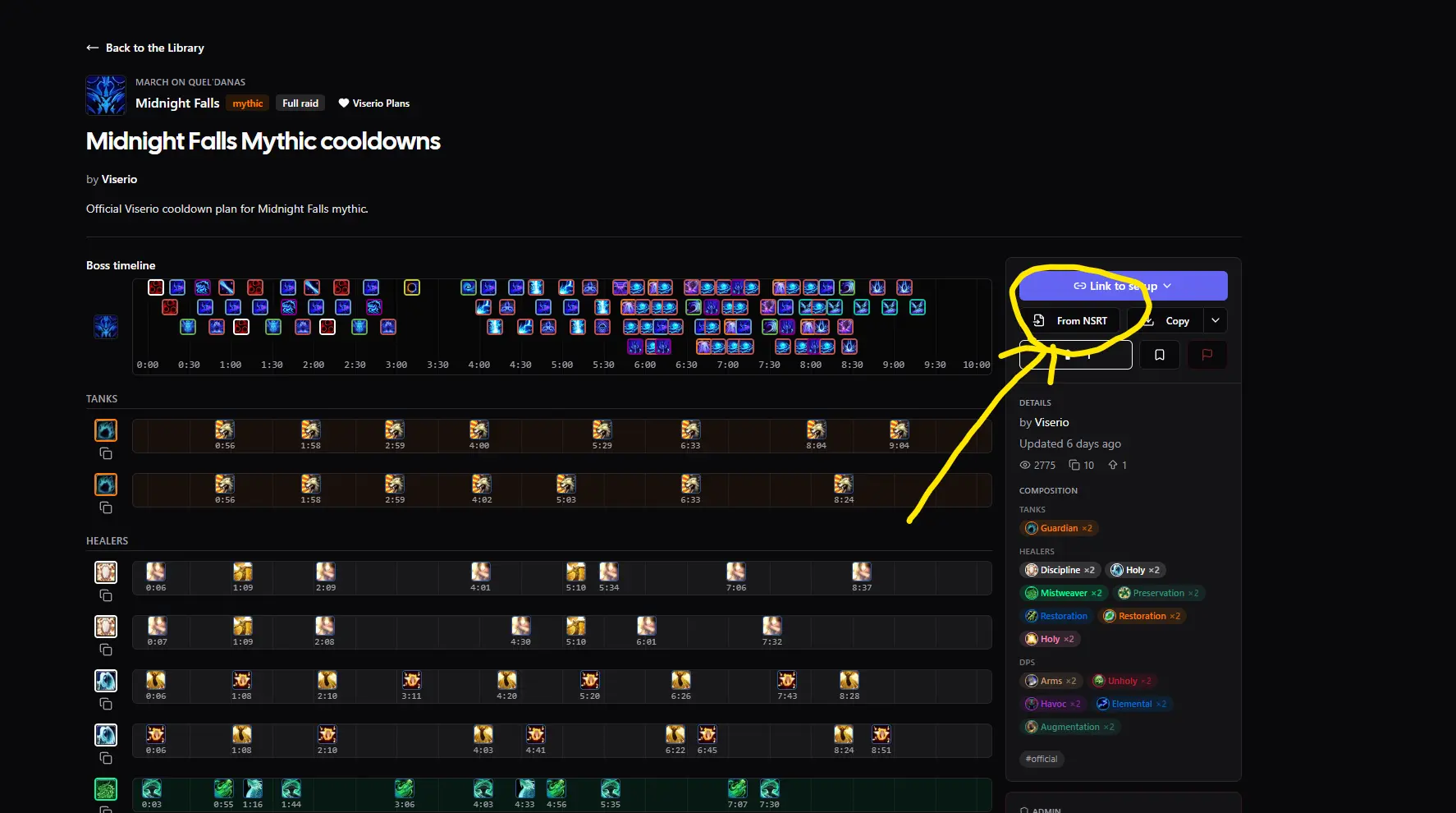 The From NSRT button on a plan in the Cooldown Library
