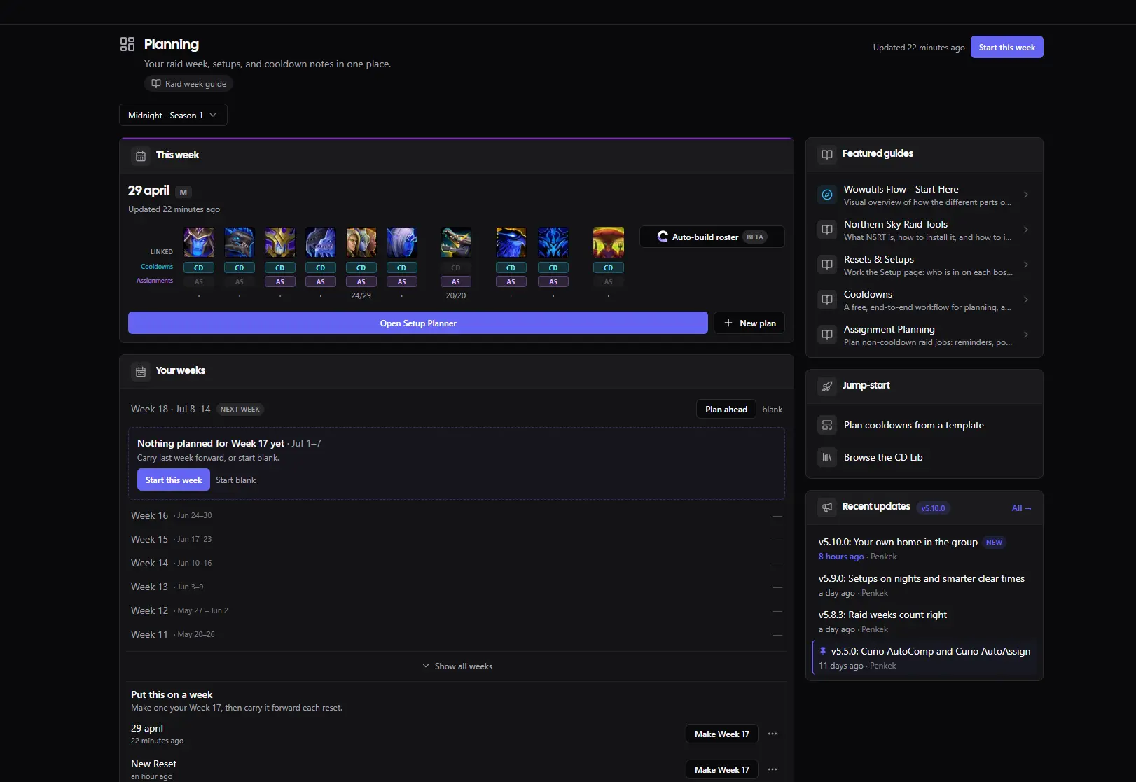 The Planning hub before the refresh