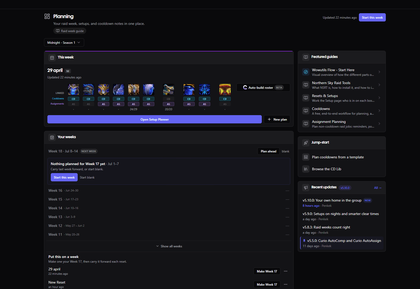 The Planning hub before the refresh