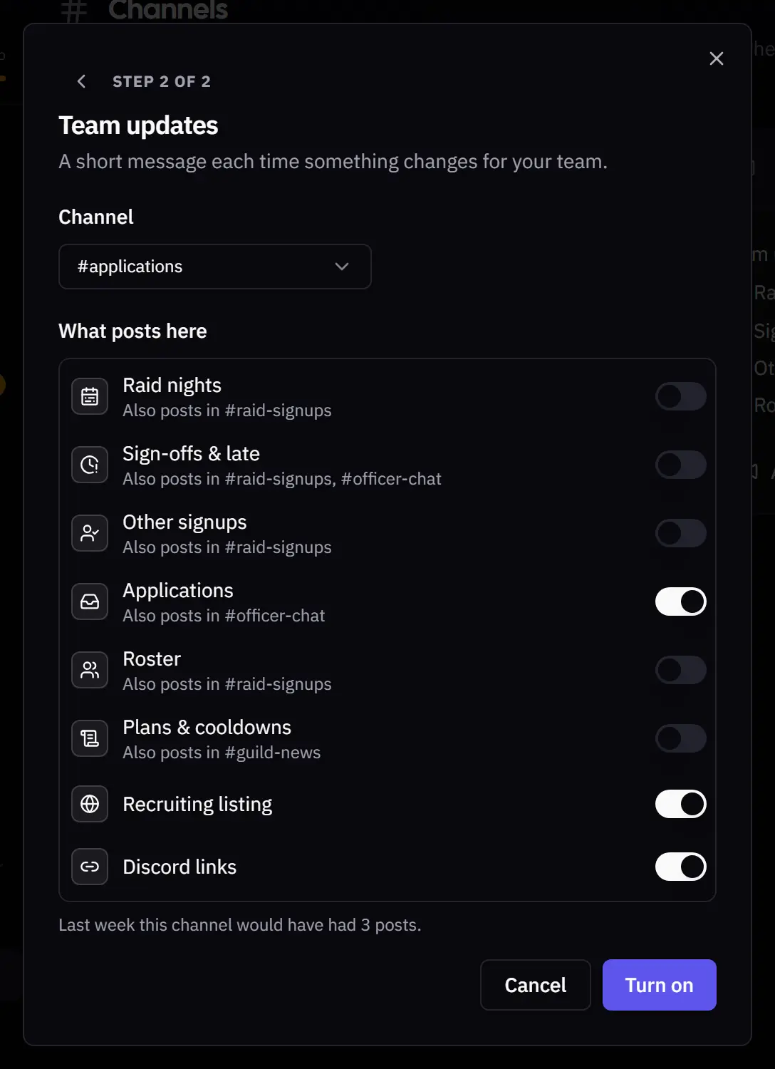 Adding Team updates to #applications, with groups that already post elsewhere saying where
